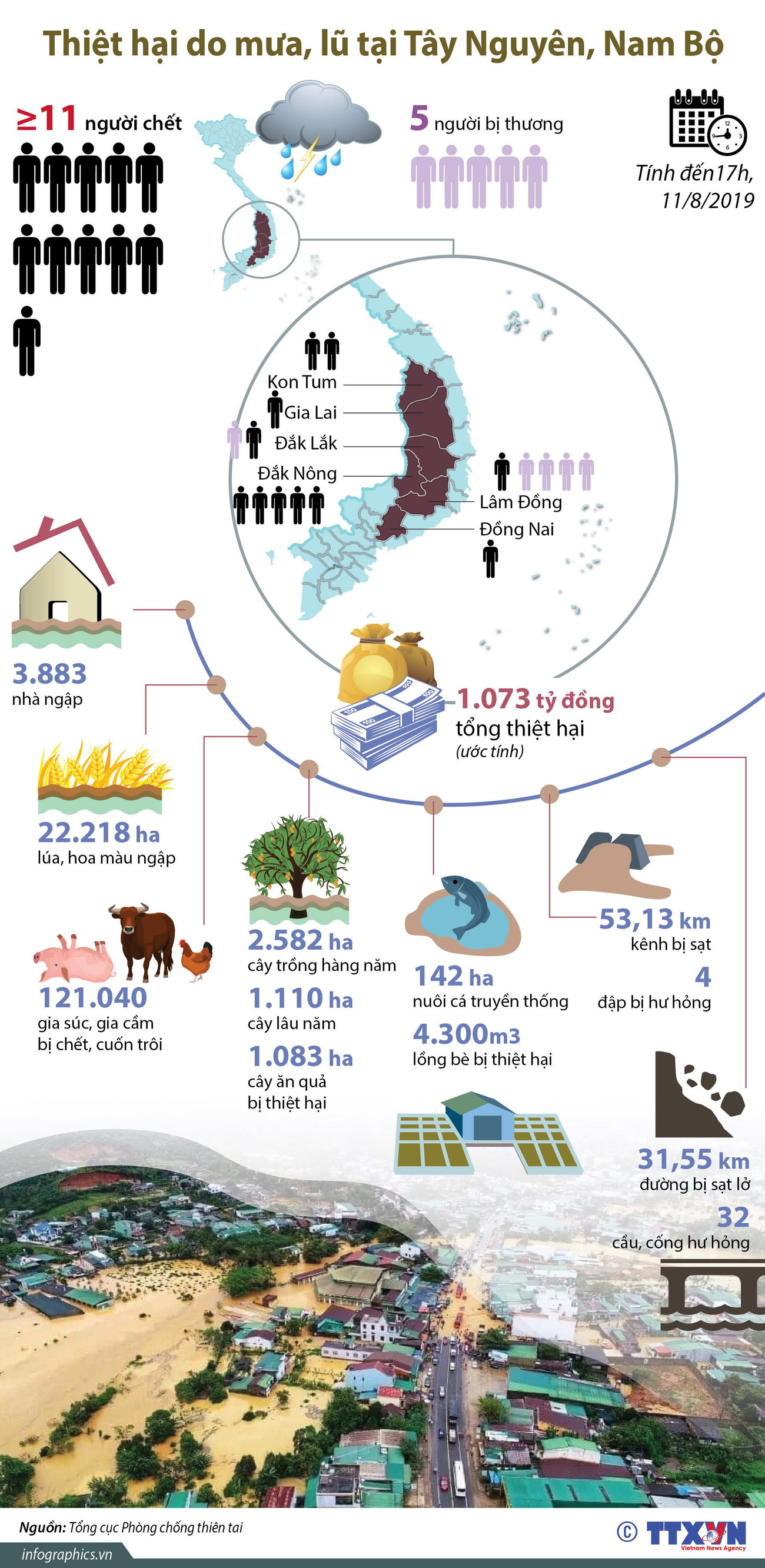 [Infographics] Thiệt hại do mưa, lũ tại Tây Nguyên và Nam Bộ ảnh 1