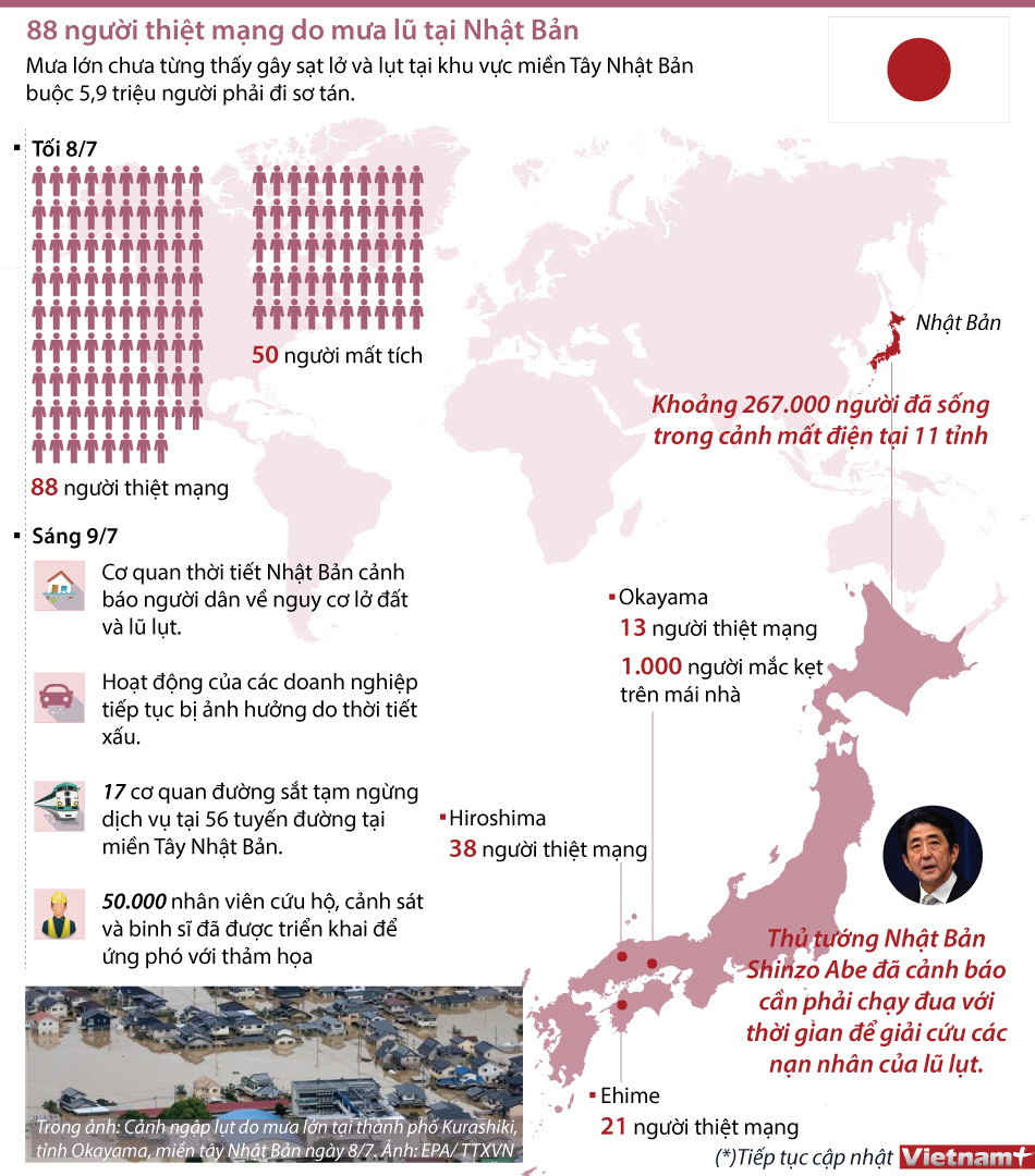 [Infographics] 88 người thiệt mạng do mưa lũ tại Nhật Bản ảnh 1