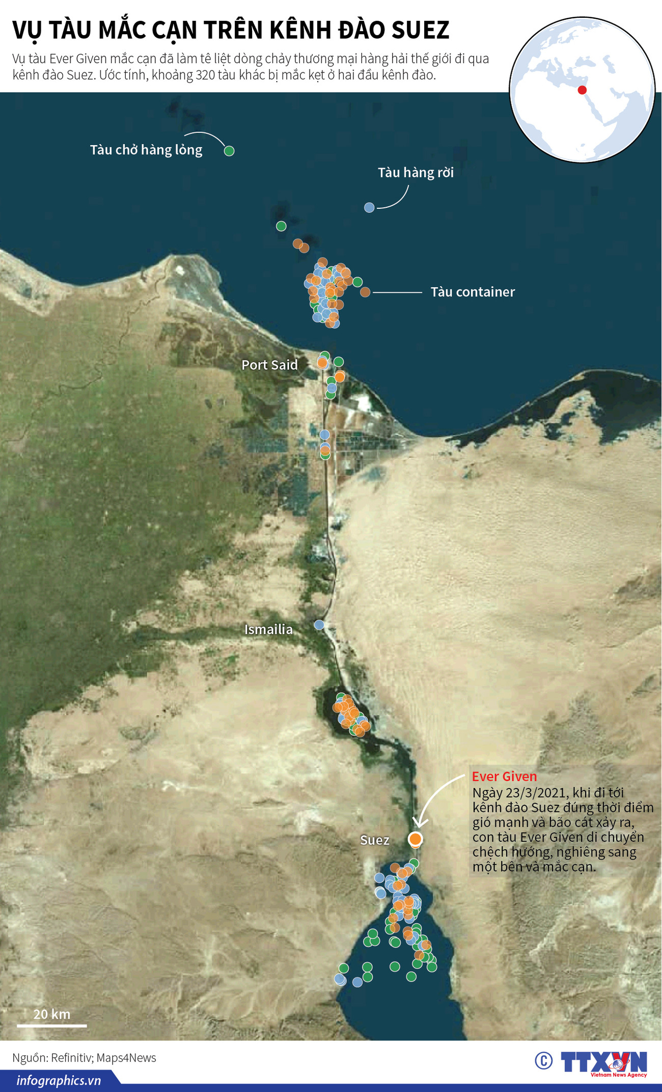 [Infographics] Vụ tàu Ever Given mắc cạn trên kênh đào Suez ảnh 1