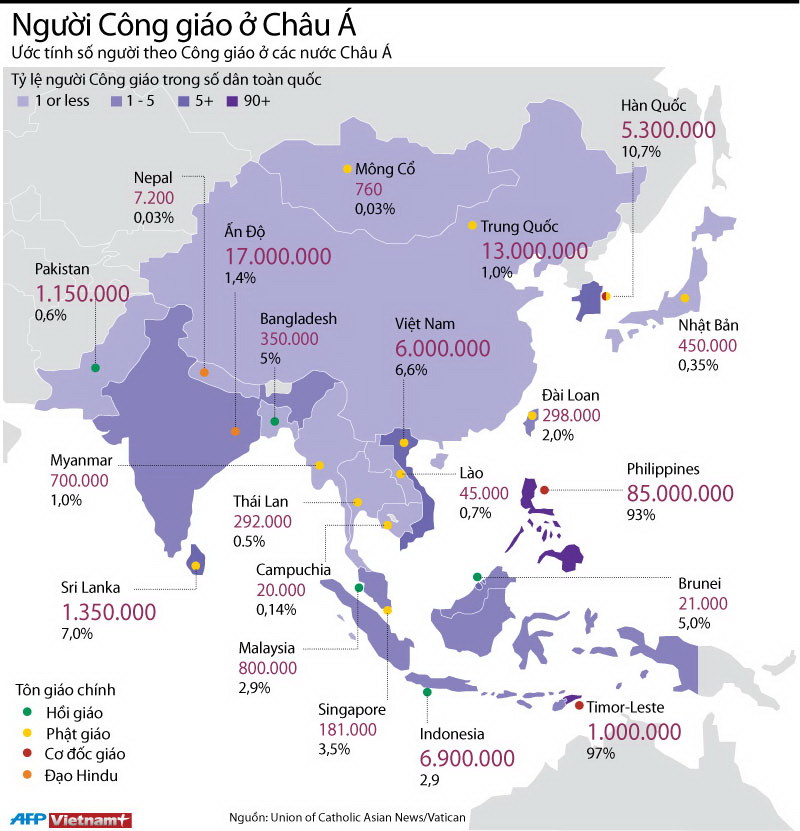 [Infographics] Số người theo Công giáo ở các nước châu Á ảnh 1