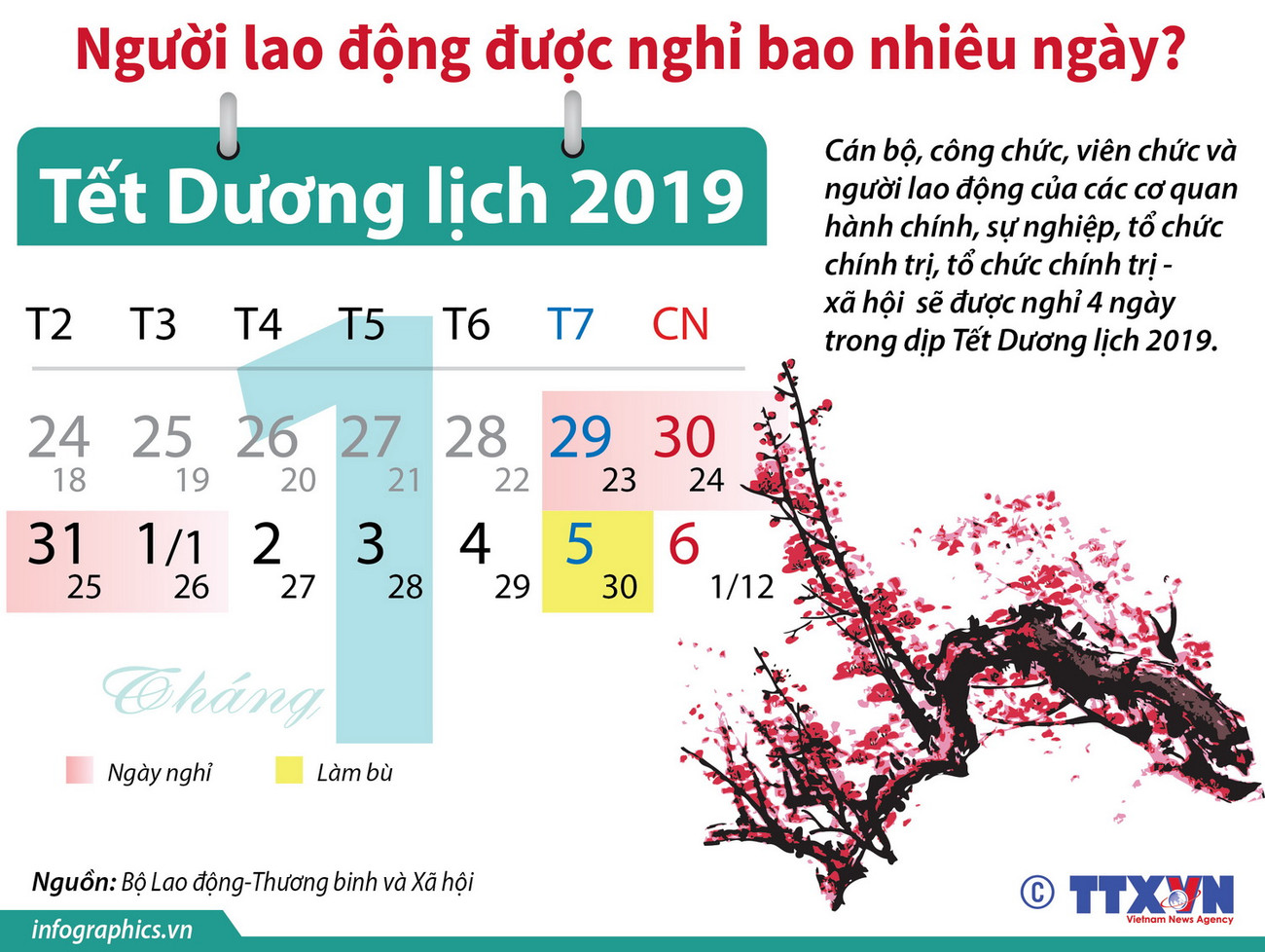 Tết Dương lịch 2019 người lao động được nghỉ bao nhiêu ngày? ảnh 1
