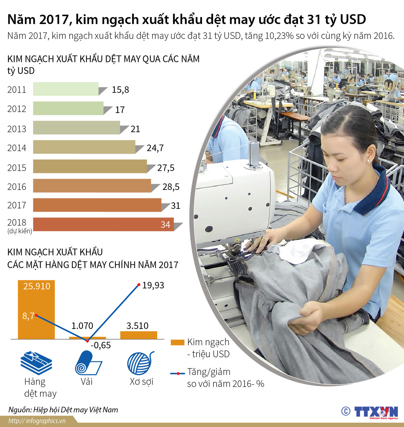 [Infographics] Kim ngạch xuất khẩu dệt may ước đạt 31 tỷ USD ảnh 1