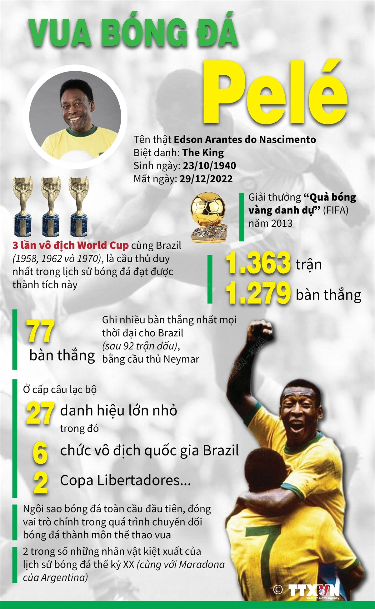 [Infographics] Vua bóng đá Pele kết thúc hành trình vĩ đại ảnh 1