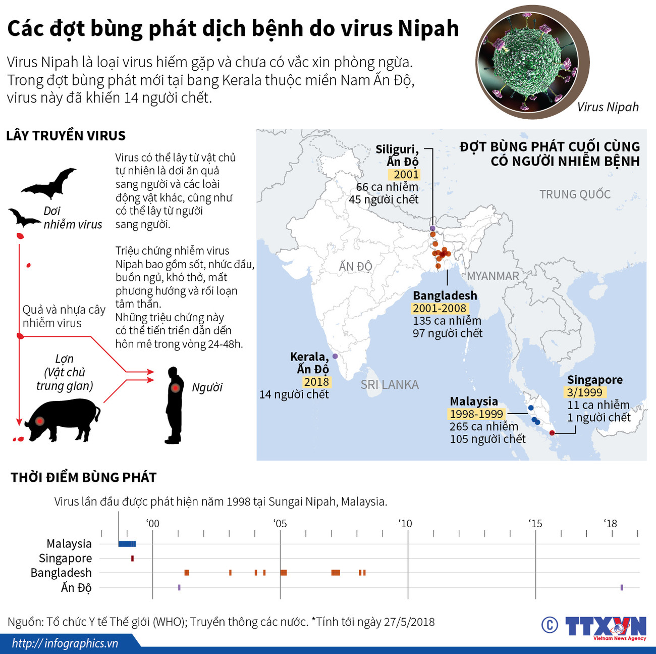 [Infographics] Các đợt bùng phát dịch bệnh do virus Nipah ảnh 1