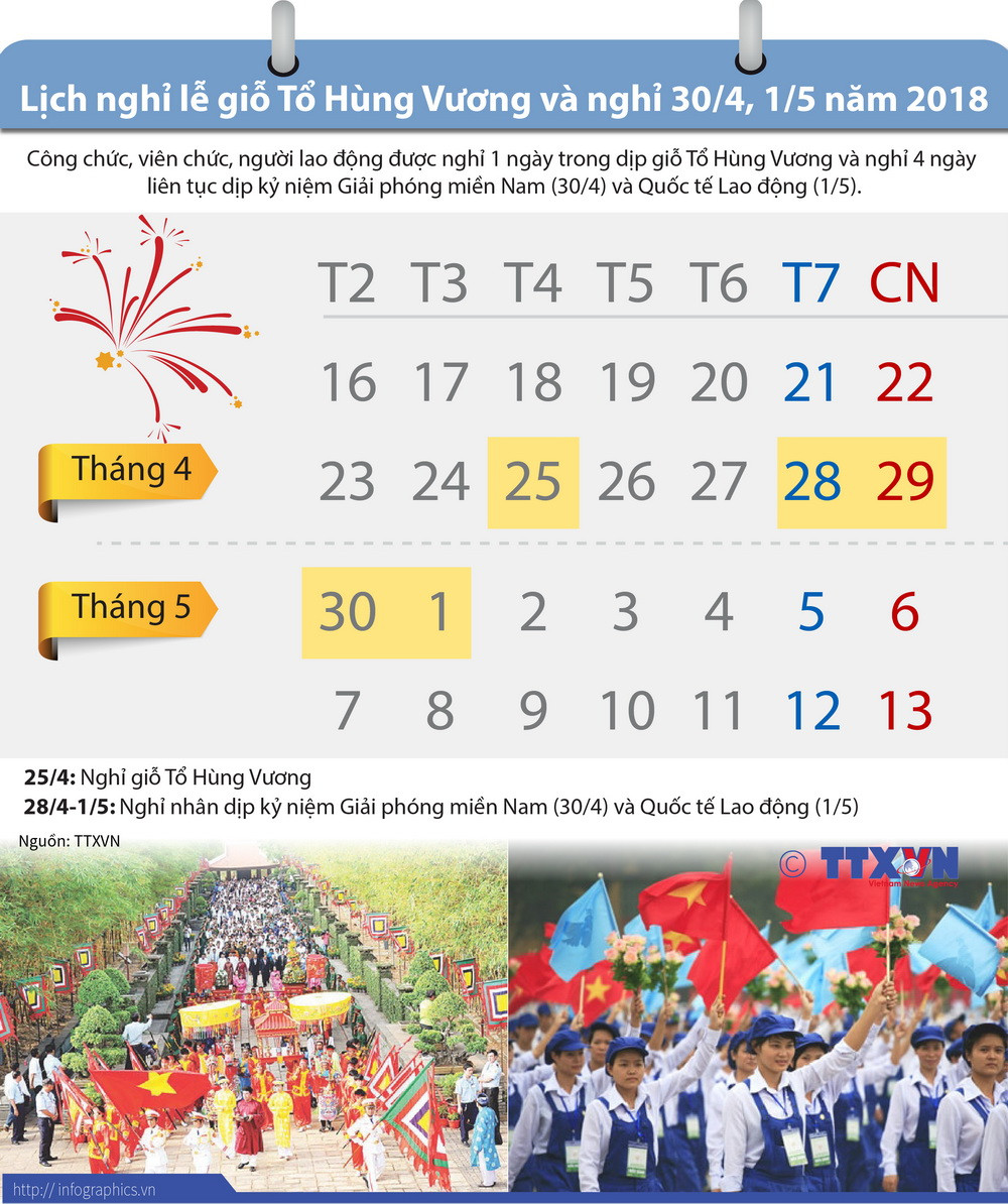 [Infographics] Lịch nghỉ lễ Giỗ Tổ Hùng Vương và dịp 30/4 ảnh 1