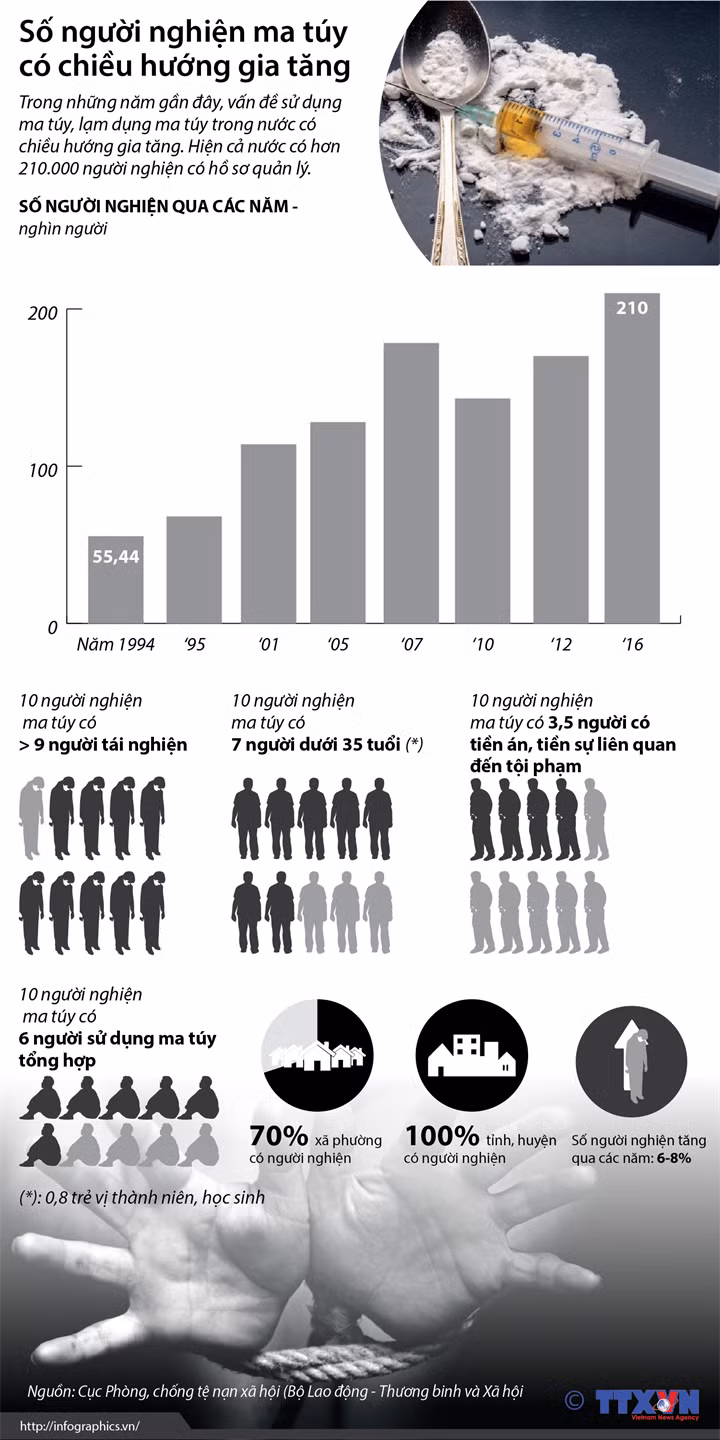 [Infographics] Báo động tình trạng người nghiện ma túy tại Việt Nam ảnh 1