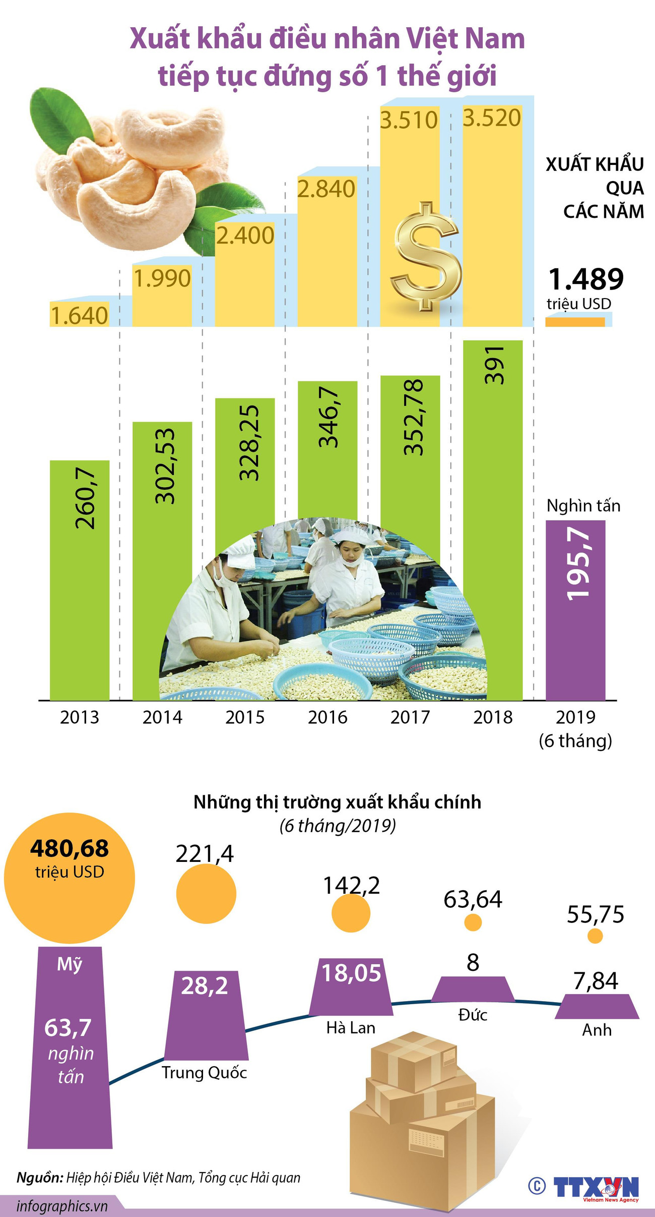 Xuất khẩu điều nhân Việt Nam tiếp tục đứng số 1 thế giới ảnh 1