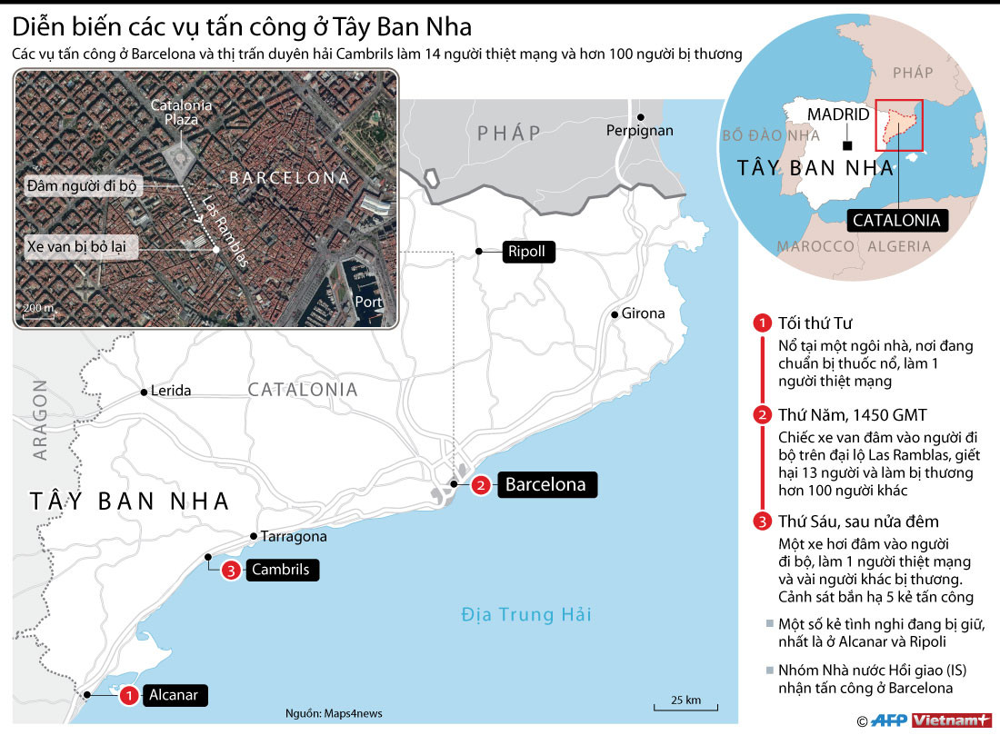 [Infographics] Diễn biến các vụ tấn công ở Tây Ban Nha ảnh 1