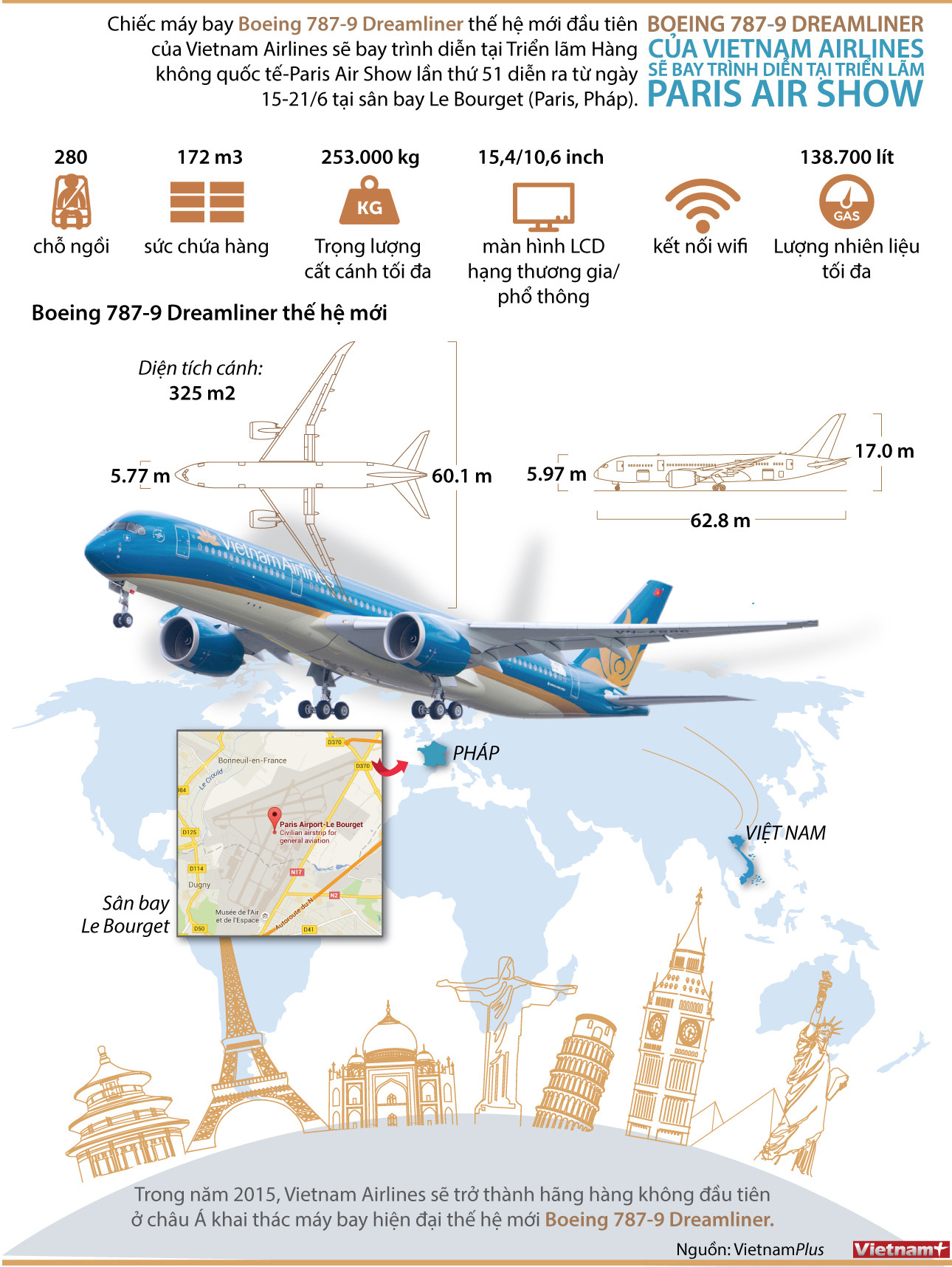 [Infographics] Chi tiết chiếc Boeing 787-9 của Vietnam Airlines ảnh 1