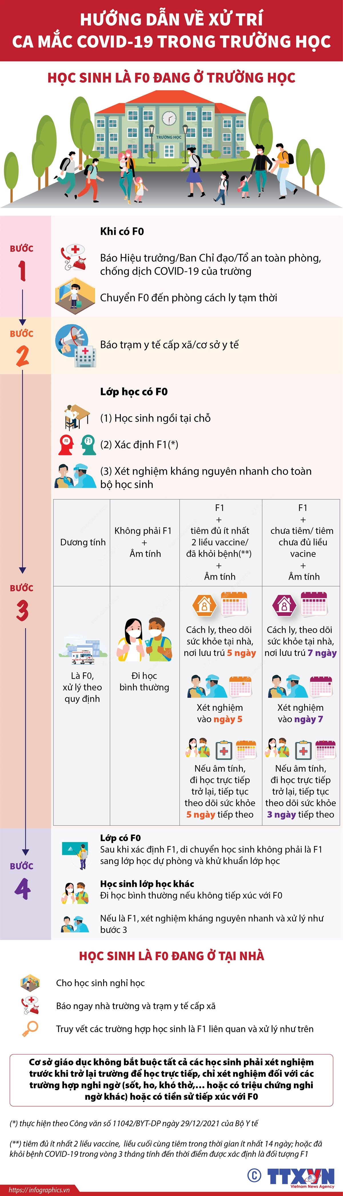 [Infographics] Hướng dẫn về xử trí ca mắc COVID-19 trong trường học ảnh 1