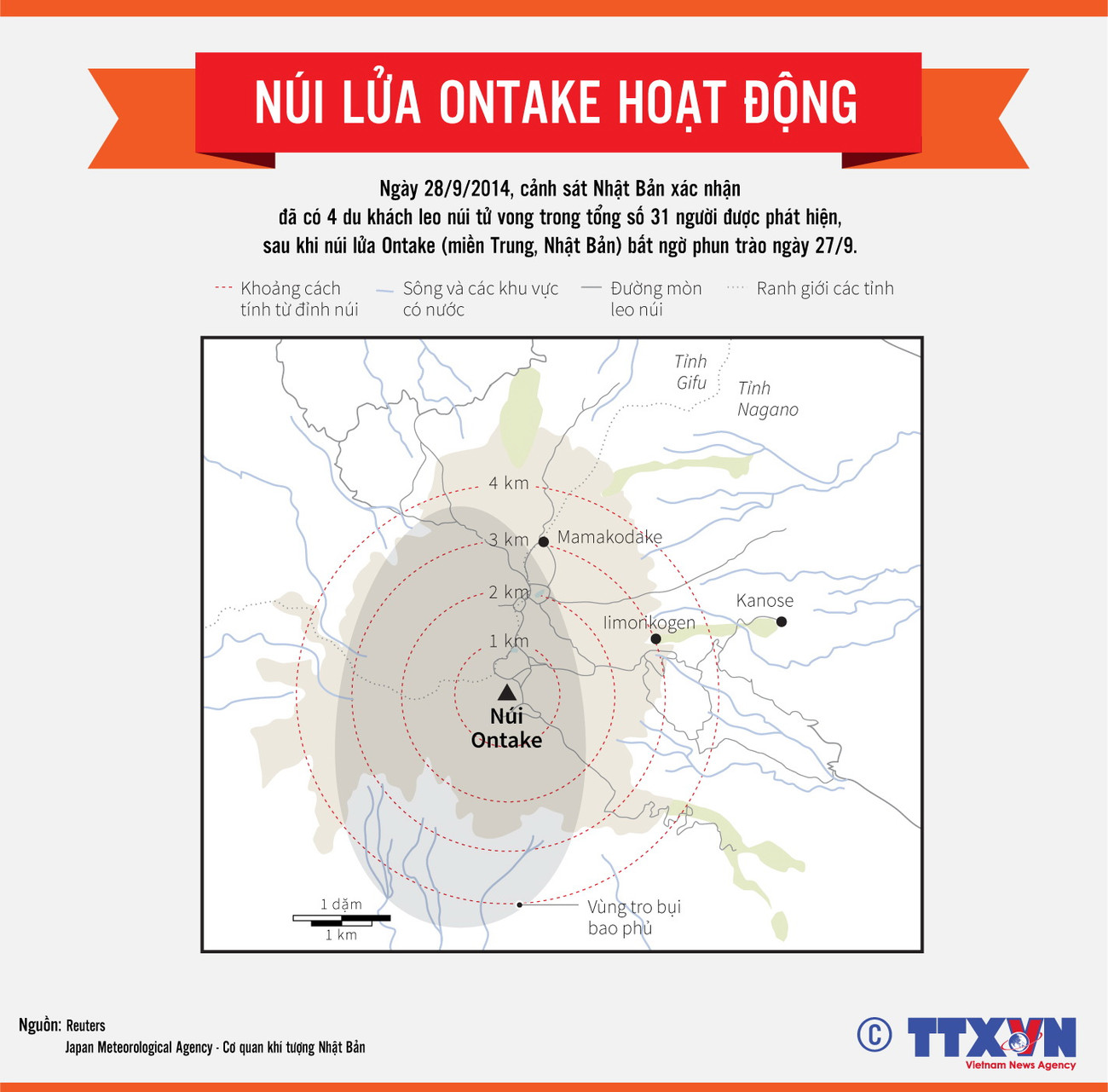 [Infographics] Núi lửa Ontake hoạt động khiến 4 người tử vong ảnh 1
