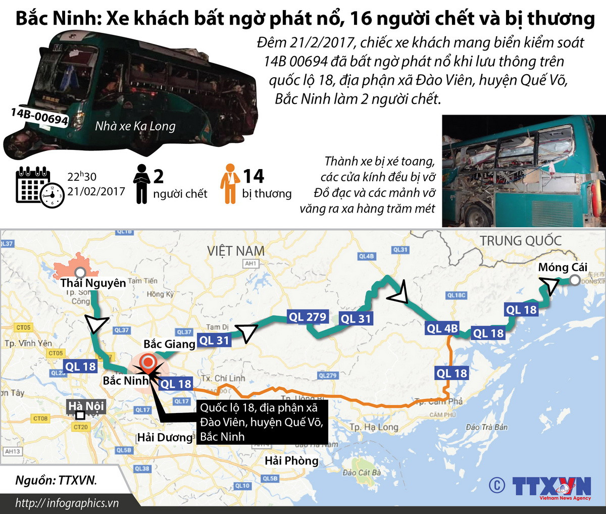 [Infographics] Toàn cảnh vụ xe khách bất ngờ phát nổ ở Bắc Ninh ảnh 1