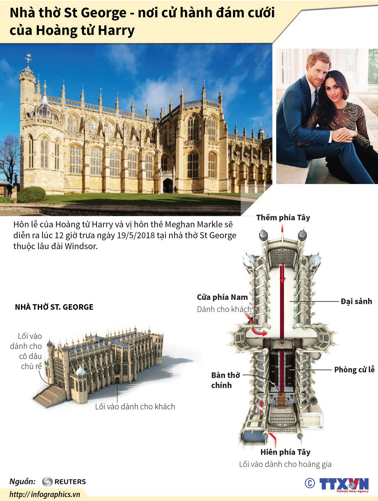 [Infographics] Nhà thờ St George - nơi cử hành đám cưới Hoàng gia Anh ảnh 1