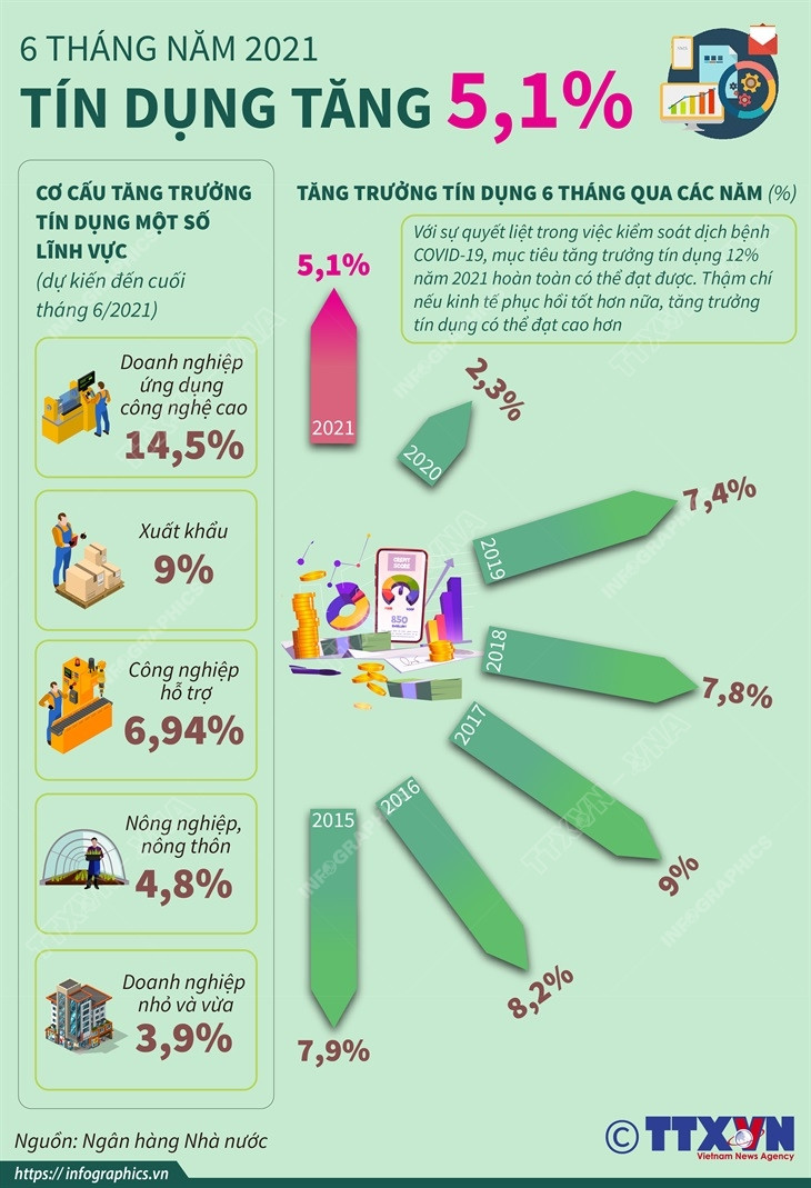[Infographics] Tín dụng trong 6 tháng đầu năm 2021 tăng 5,1% ảnh 1