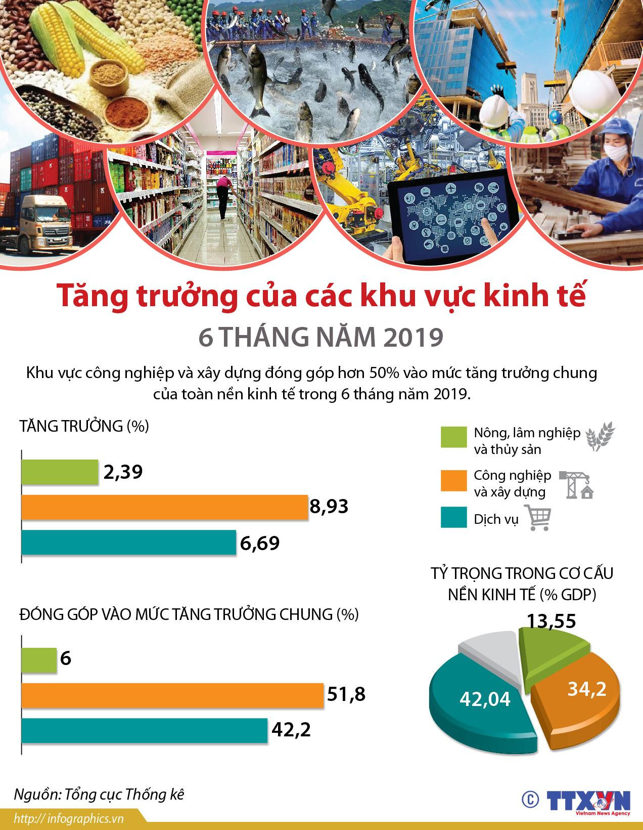 [Infographics] Tăng trưởng của các khu vực kinh tế 6 tháng năm 2019 ảnh 1