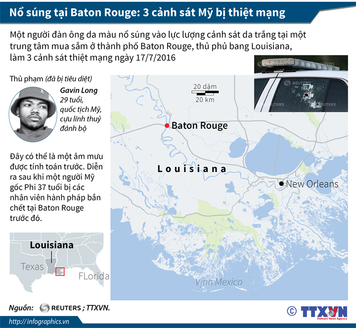 Nổ súng tại thành phố Baton Rouge, 3 cảnh sát Mỹ thiệt mạng ảnh 1