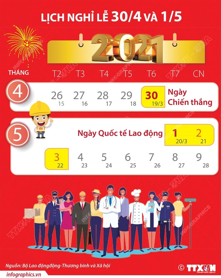[Infographics] Chi tiết lịch nghỉ dịp lễ 30/4 và mùng 1/5 tới ảnh 1