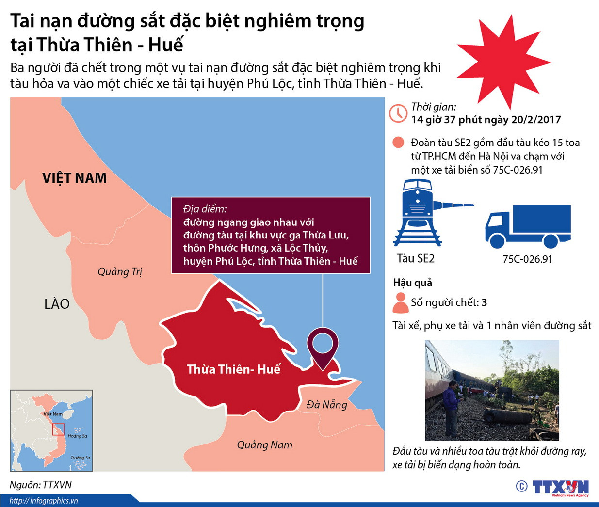 [Infographics] Tàu hỏa lật sau va chạm với xe tải, 3 người thiệt mạng ảnh 1
