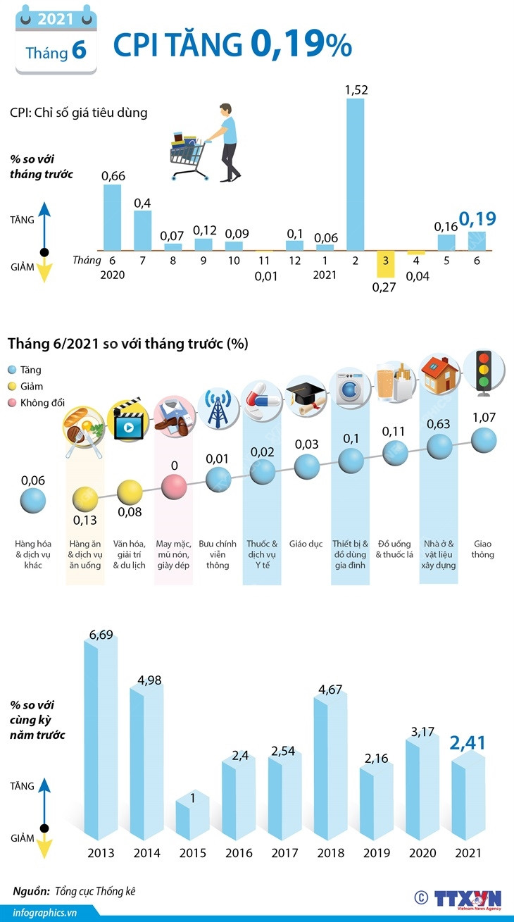 [Infographics] Chỉ số giá tiêu dùng trong tháng 6 tăng 0,19% ảnh 1