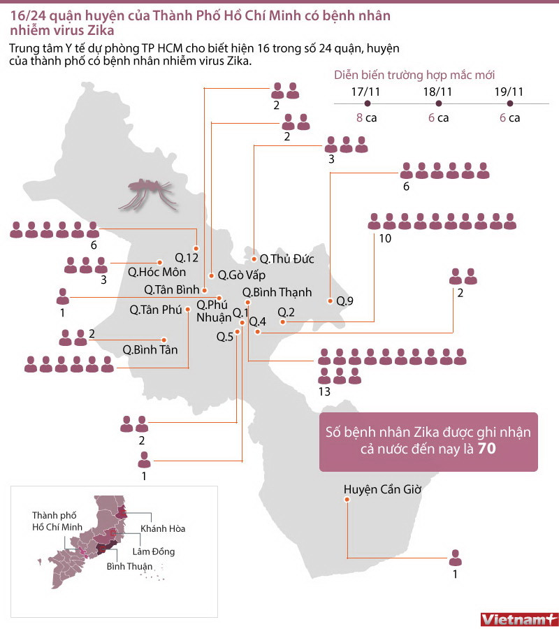 [Infographics] 16/24 quận huyện của TP.HCM có người nhiễm Zika ảnh 1