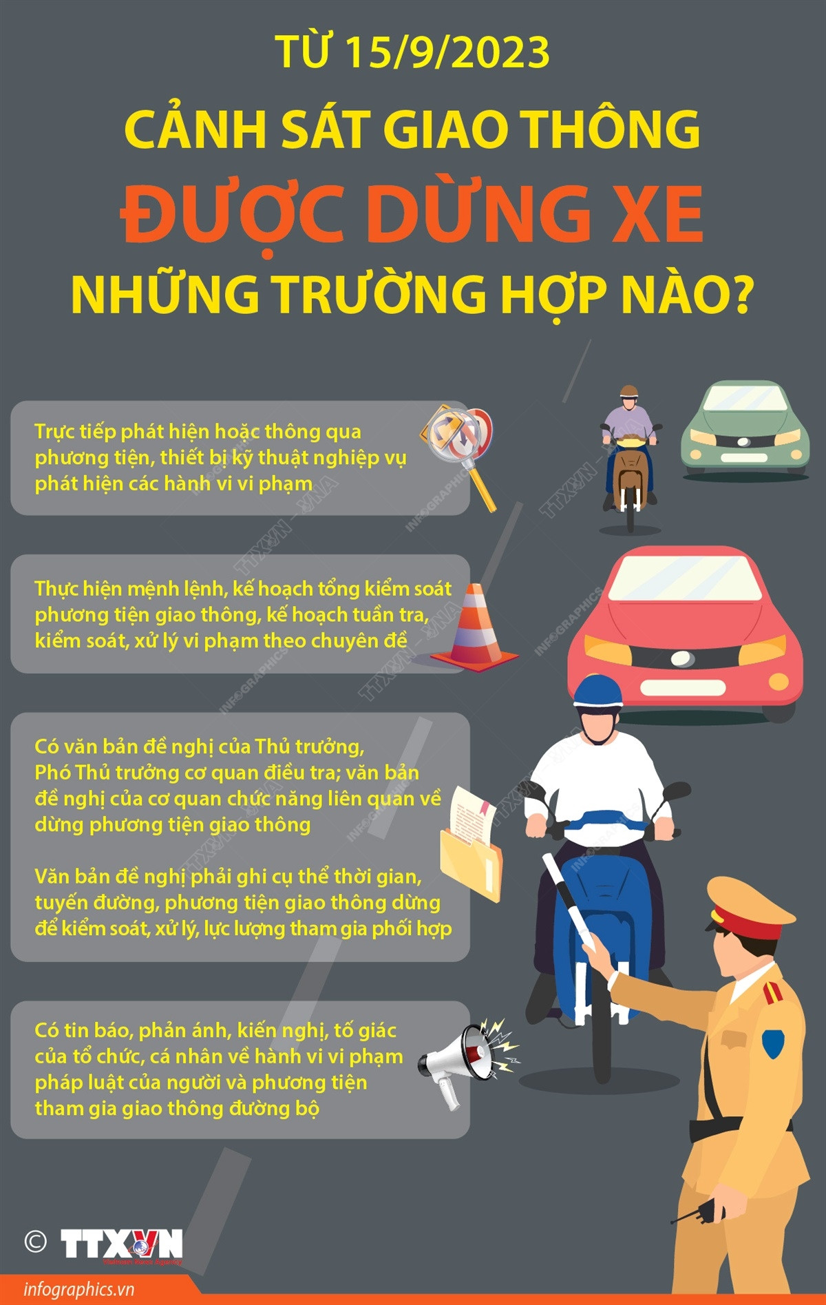 [Infographics] Cảnh sát giao thông được dừng xe những trường hợp nào? ảnh 1