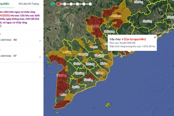 Các khu vực có nguy cơ xảy ra cháy rừng trong ngày 28/4/2025. (Nguồn: Cục Lâm nghiệp và Kiểm lâm)
