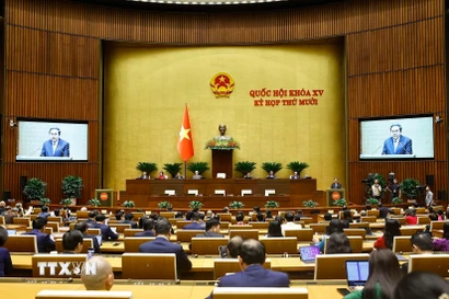 Chủ tịch Quốc hội Trần Thanh Mẫn phát biểu bế mạc Kỳ họp. (Ảnh: Doãn Tấn/TTXVN)