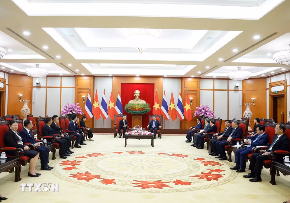 Tổng Bí thư, Chủ tịch nước Tô Lâm tiếp Chủ tịch Quốc hội kiêm Chủ tịch Hạ viện Thái Lan Sophon Zaram. (Ảnh: Thống Nhất/TTXVN)
