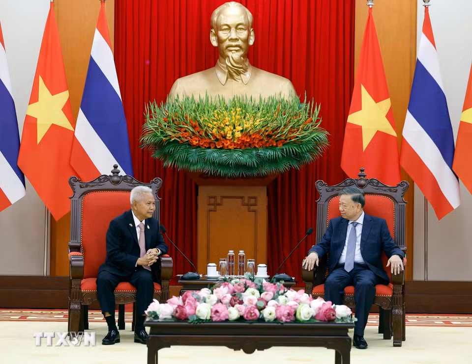 Tổng Bí thư, Chủ tịch nước Tô Lâm tiếp Chủ tịch Quốc hội kiêm Chủ tịch Hạ viện Thái Lan Sophon Zaram. (Ảnh: Thống Nhất/TTXVN)