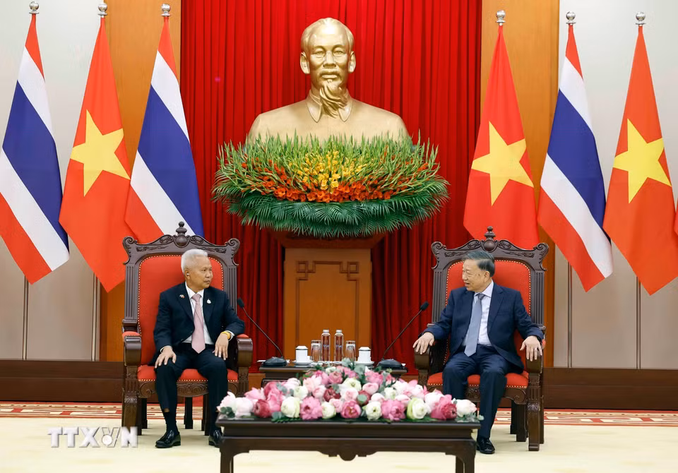 Tổng Bí thư, Chủ tịch nước Tô Lâm tiếp Chủ tịch Quốc hội kiêm Chủ tịch Hạ viện Thái Lan Sophon Zaram. (Ảnh: Thống Nhất/TTXVN)