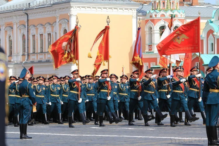 Tổng duyệt chuẩn bị cho Lễ duyệt binh kỷ niệm 77 năm Chiến thắng phátxít (Nga, 07/05/2022). (Ảnh: Trần Hiếu/TTXVN)