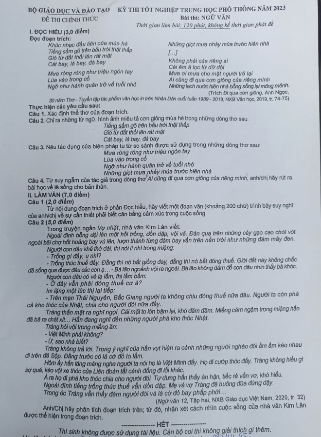 Gợi ý đáp án đề thi môn Ngữ văn kỳ thi tốt nghiệp THPT ảnh 8