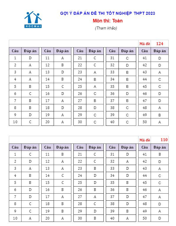 Gợi ý đáp án đề thi môn Toán Kỳ thi Tốt nghiệp Trung học phổ thông ảnh 2