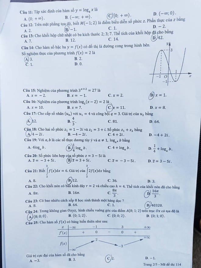 Đề thi chính thức môn Toán kỳ thi Tốt nghiệp Trung học phổ thông 2020 ảnh 2