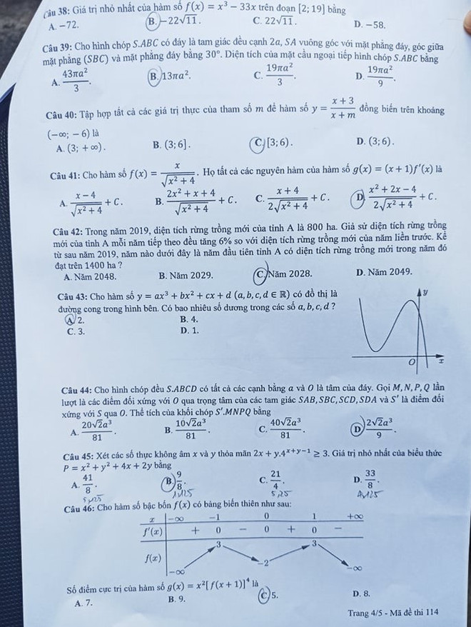 Đề thi chính thức môn Toán kỳ thi Tốt nghiệp Trung học phổ thông 2020 ảnh 4