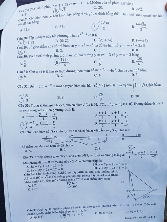 Đề thi chính thức môn Toán kỳ thi Tốt nghiệp Trung học phổ thông 2020 ảnh 3
