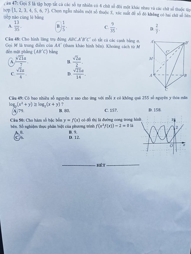 Đề thi chính thức môn Toán kỳ thi Tốt nghiệp Trung học phổ thông 2020 ảnh 5