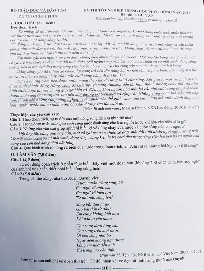 Đề thi chính thức môn Ngữ văn Kỳ thi tốt nghiệp THPT năm 2021 ảnh 2