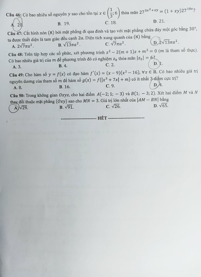 Đề thi chính thức môn Toán Kỳ thi tốt nghiệp THPT năm 2021 ảnh 6