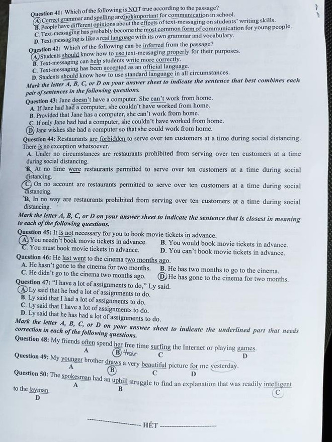 Đề thi môn Ngoại ngữ Kỳ thi tốt nghiệp trung học phổ thông năm 2021 ảnh 5