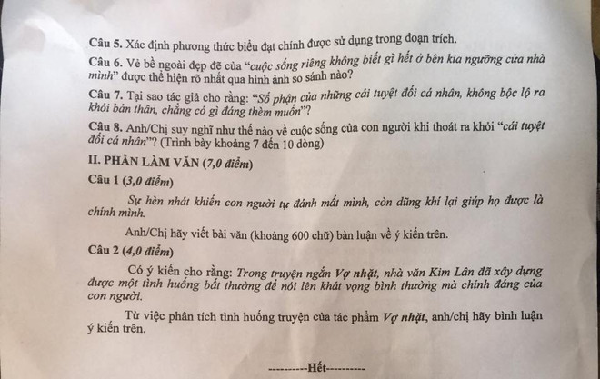 Đề thi chính thức môn Ngữ văn kỳ thi THPT quốc gia 2016 ảnh 2