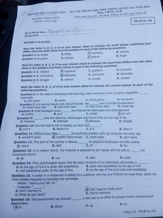 Đề thi môn Ngoại ngữ kỳ thi trung học phổ thông quốc gia ảnh 2
