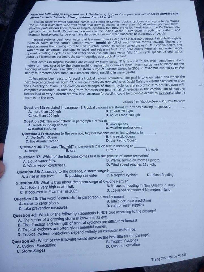 Đề thi môn Ngoại ngữ kỳ thi trung học phổ thông quốc gia ảnh 4