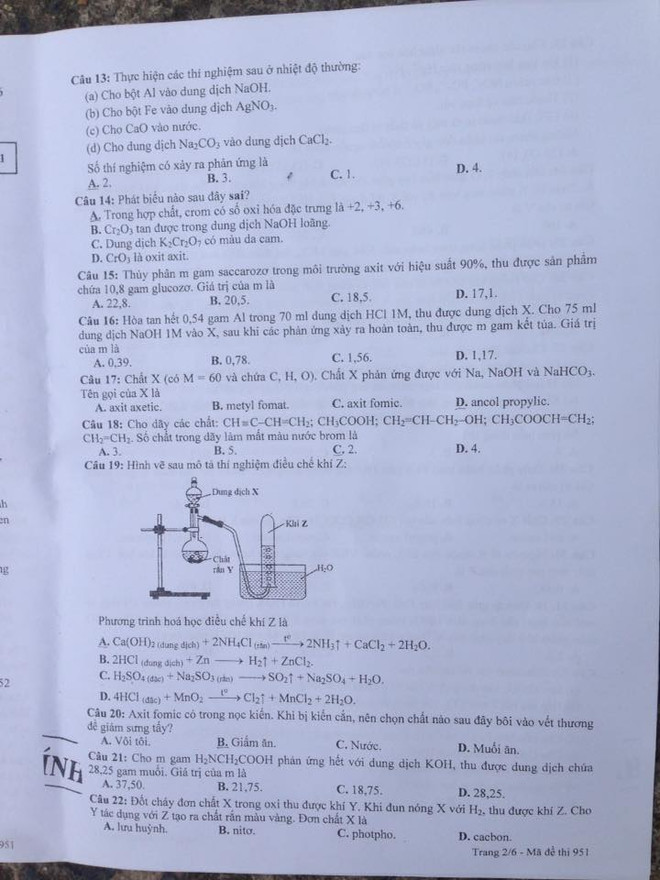 Đề thi chính thức môn Hoá học kỳ thi THPT quốc gia 2016 ảnh 3