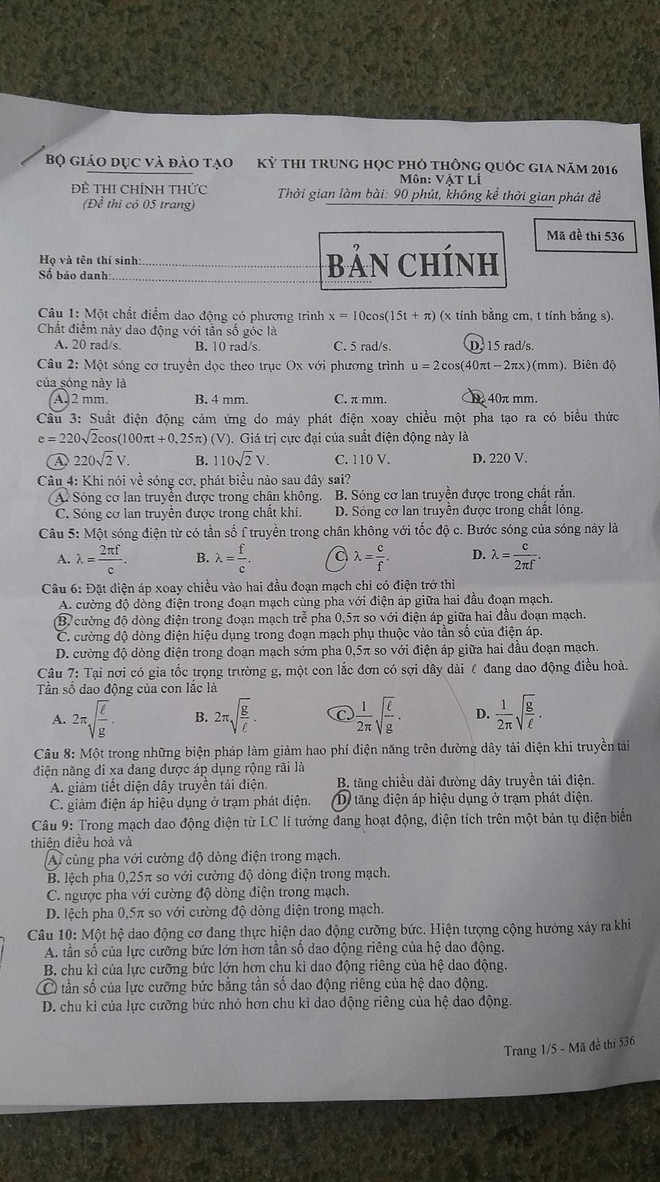 Gợi ý đáp án môn Vật lý kỳ thi THPT quốc gia, mã đề 563 ảnh 2