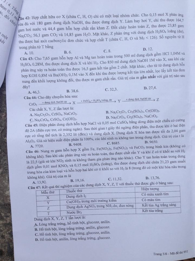 Đề thi chính thức môn Hoá học kỳ thi THPT quốc gia 2016 ảnh 6