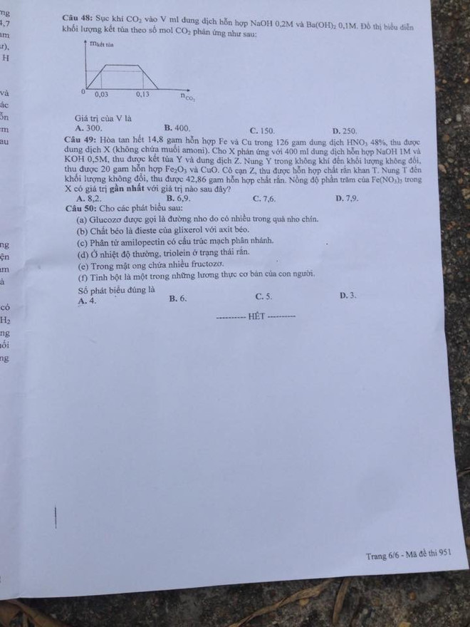 Đề thi chính thức môn Hoá học kỳ thi THPT quốc gia 2016 ảnh 7
