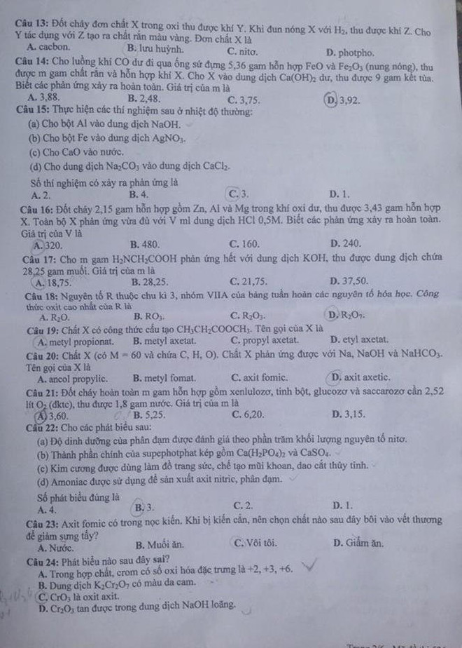 Gợi ý đáp án đề thi môn Hóa học kỳ thi THPT quốc gia ảnh 4