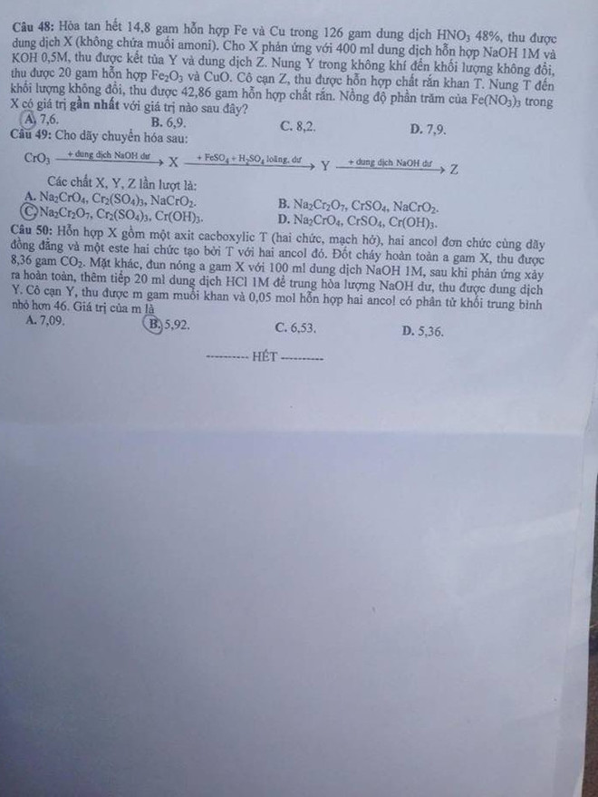 Gợi ý đáp án đề thi môn Hóa học kỳ thi THPT quốc gia ảnh 7