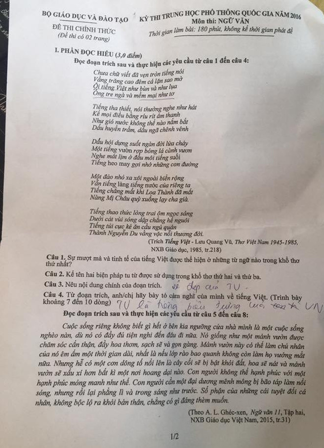 Nghi vấn đề thi môn Ngữ văn trích sai thơ Lưu Quang Vũ ảnh 2